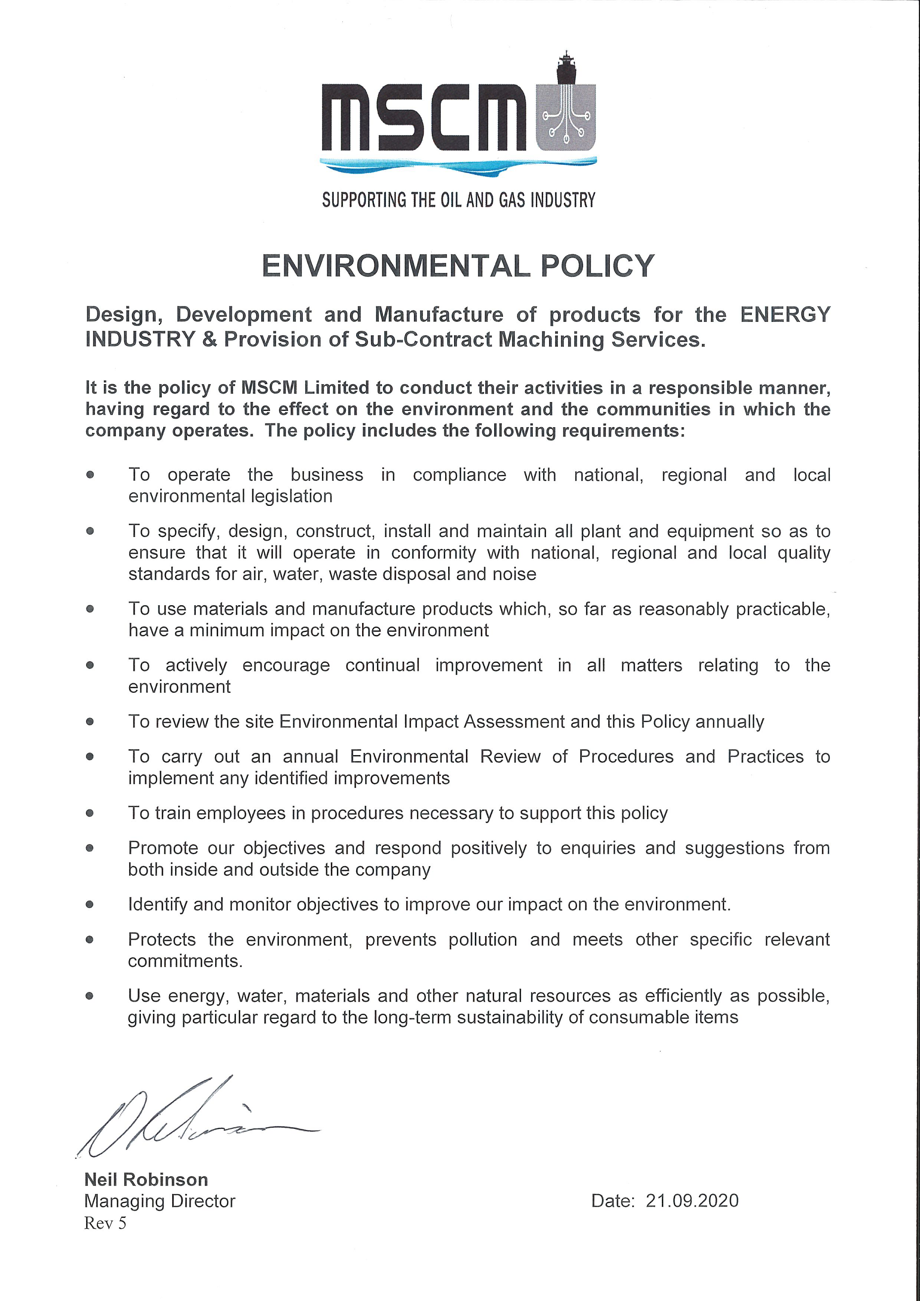 MSCM Environmental Policy